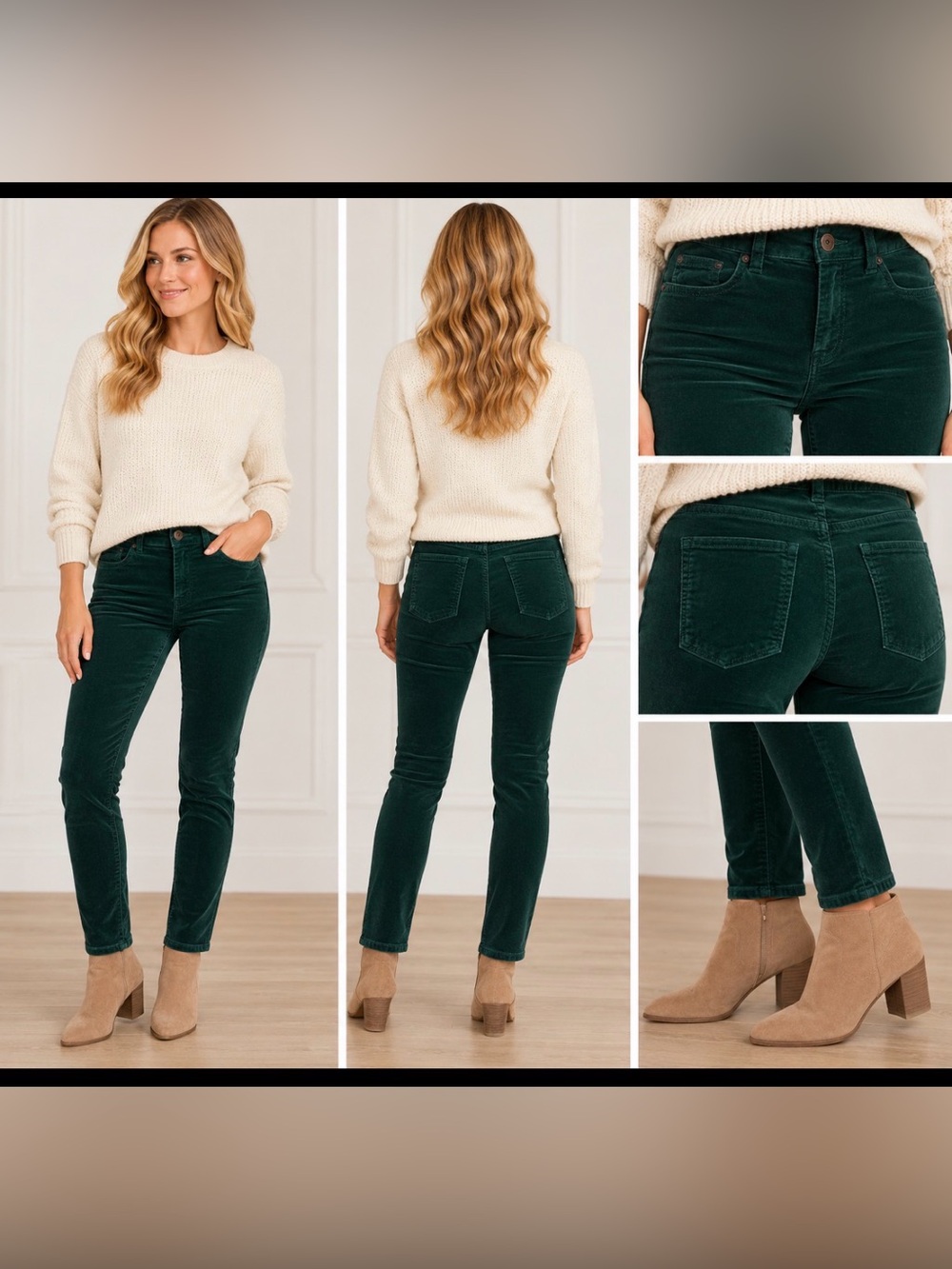J.Crew Stretch Velvet Skinny Pants Size 26 Dark Forest Green